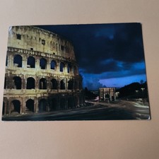 ROME AT NIGHT COLOSSEUM AND ARCH OF CONSTANTINE - COLOR POSTCARD TRAVELLED