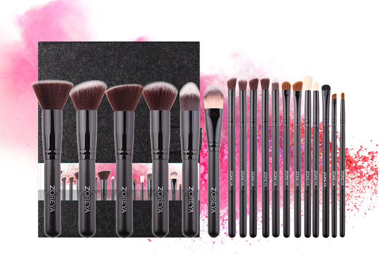 Set de 18 pinceaux de maquillage de qualité supérieure avec fibres synthétiques soyeuses