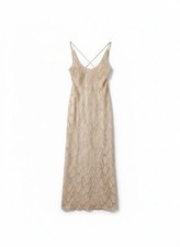 Kay Unger Vintage Floral Lace Sequin Slip Maxi Dress Beige Size 4