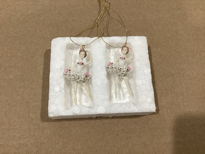 Vintage Beautiful Set Of 2 mini Ballerina Christmas Ornament Ballet Dancer 2 