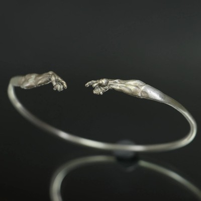 Silver Creation Of Adam Bracelet, Silver Men's Bracelet, Art Bracelet