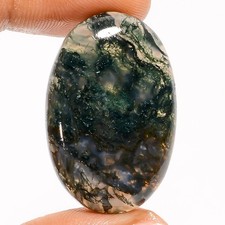 Natural Moss Agate Loose Gemstone Oval Cabochon For Jewelry 38.5 Ct 32X21X6 mm
