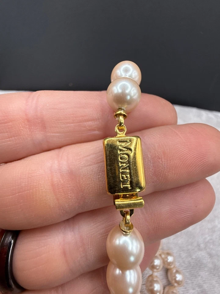 Vintage Monet Necklace Glass Beaded Faux Pearl 28” - Image 4 of 4