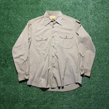 Vintage 70s Sears Perma Prest Work Shirt Gray Button Up Medium Made in USA