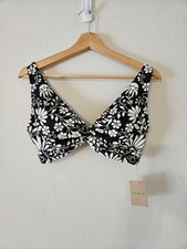 Boden 10 Classic Twisted Front Black White Floral Bikini Top