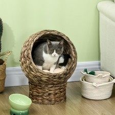 Wicker Cat Bed Cave Elevated Rattan Pet House Handmade Eco-Friendly Kitten Bed