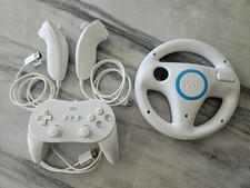 Nintendo Wii Classic Controller + Wii Wheel  + Wii Nunchuk Controller X2,  White