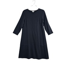 J. Jill Ponte Dress Womens Small Black Solid 3/4 Sleeve Pockets Shift A-Line EUC