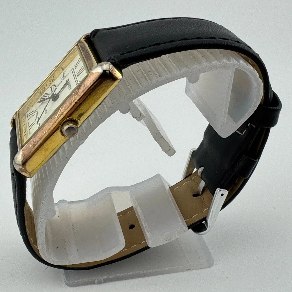 Reloj de Cuarzo Dinastía Japón De Colección Hombre Tono Dorado Rectángulo Cuero Romano Batería Nueva Foto 4 de 4