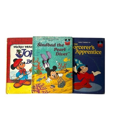 Vintage Disney Mickey Mouse Book Lot Sorcerer s Apprentice Sinbad Pearl Diver