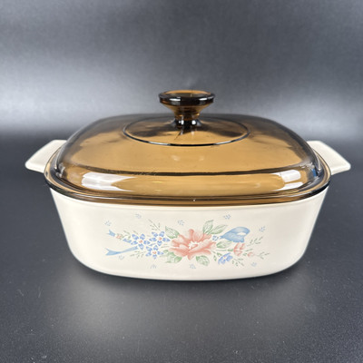 Vintage Corning Ware Symphony A-2-B 2 Liter Casserole Dish Brown Pyrex Lid
