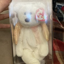 Ty Beanie Babies Angel Bear Retired 1998 Ages 3 White Plush with Tag in Box