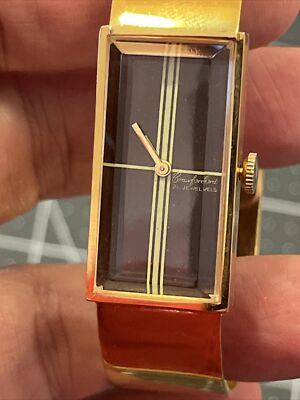 Crawford 21 jewels wind-up watch ladies cuff faceted crystal Christmas present