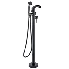 Black Freestanding Tub Faucet set Waterfall Tub Filler w/Hand Shower Floor Mount
