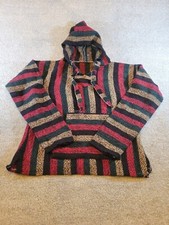 Baja Hoodie Medium Red Green Black Striped Festival Drug Rug Made In Mexico