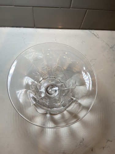 Etched Flowers Crystal Glass Pedestal Candy Dish Trinkets Pink Tint Vintage - Picture 5 of 18