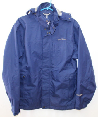 Men's EDDIE BUAER WeatherEdge Blue Hooded waterproof Jacket Zip Snap Mens S