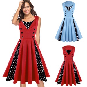 Womens Sleeveless Polka Dot Retro 50s 
