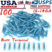 100Pcs Heat Shrink Waterproof Wire Connectors Blue 14-16AWG Butt Seal Terminals