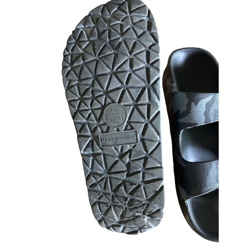 Grey Camouflage Pattern Double Strap Slide Sandals with Adjustable Buckles - Picture 2 of 2