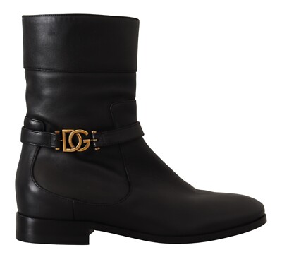 Botas Cortas De Cuero Negro DOLCE & GABBANA Planas Con Logo EU36 / US5.5 $1700
