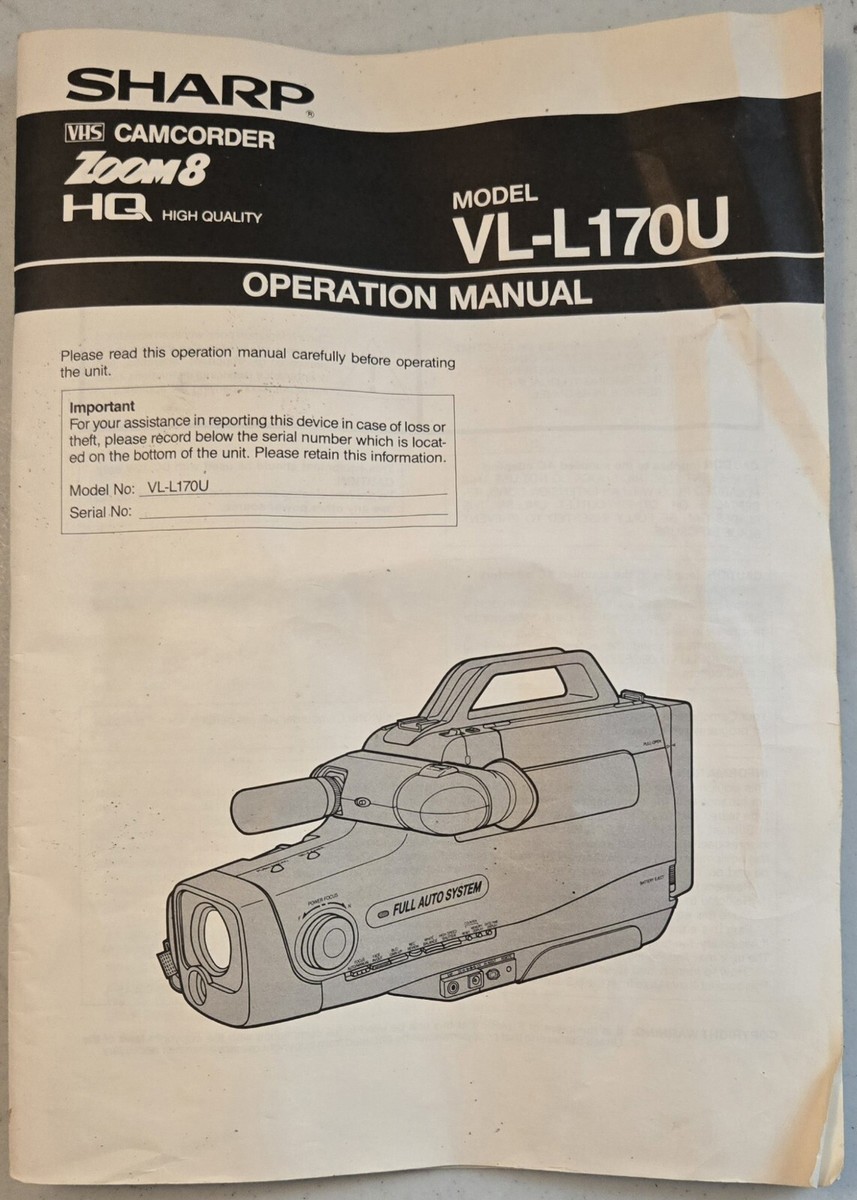 Vintage Sharp VHS Camcorder Zoom 8 Model VL-L170U Case RF