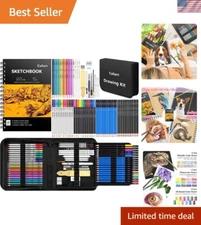 Portable 176PCS Art Sketching Kit with 100-Sheet Multi-Color Sketchbook