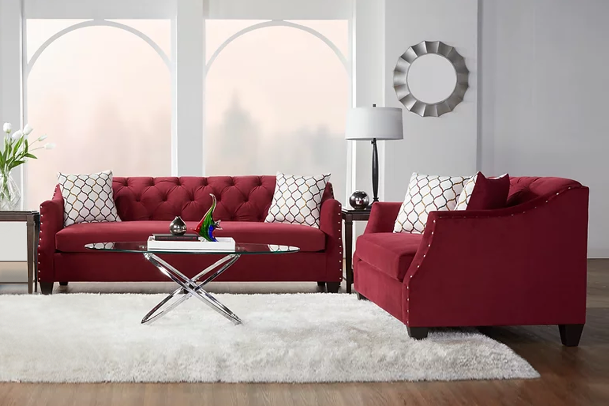 Red Velvet Tufted Sofa Baci Living Room