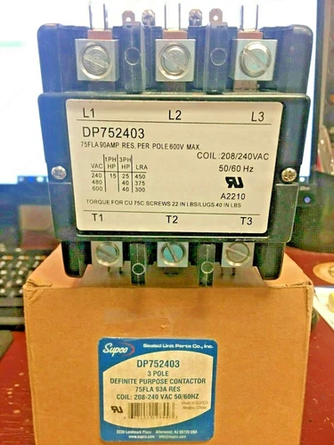 Definite Purpose Contactor, 3 Pole, 75 FLA 93A RES, Coil: 208-240 VAC 50/60 HZ