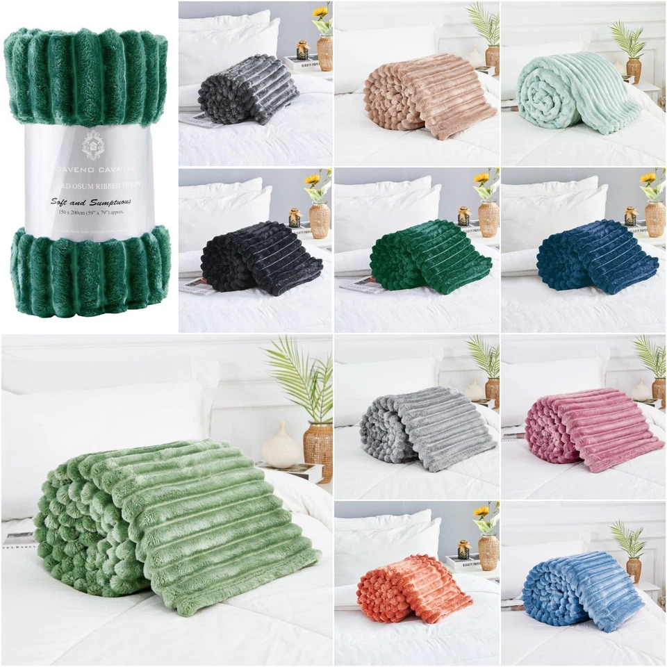 GAVENO CAVAILIA Osum Chunky Cord Ribbed Blankets Warm Cozy Fleece Sofa Bed Travel Throw Overs