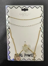  Capelli New York Girl's Set Of 3 Girl Power Charm Necklaces Gold /White 1728