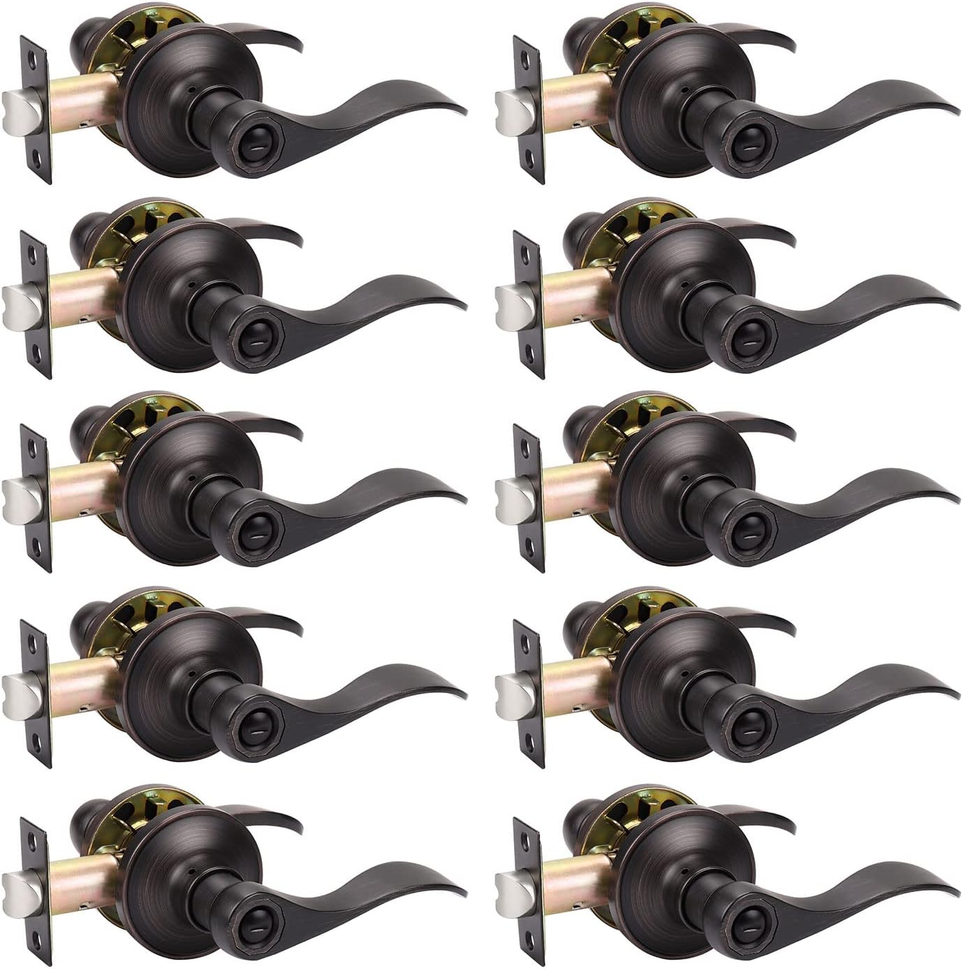 10-Pack Oil Rubbed Bronze Privacy Door Lever Knob for Bed & Bath