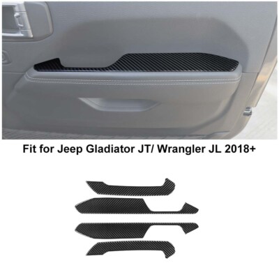 4X Soft Carbon fiber Side Door Armrest Handle Cover Trim For Jeep Wrangler JL JT