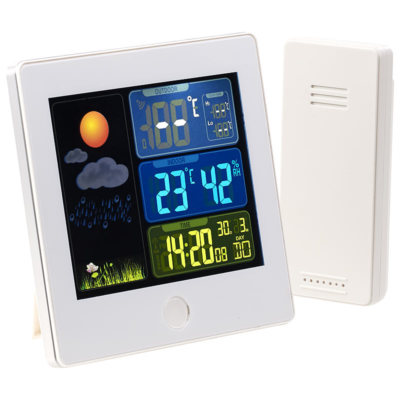 infactory Funk-Wetterstation mit Außensensor, Farbdisplay, Funkuhr, Wecker, weiß