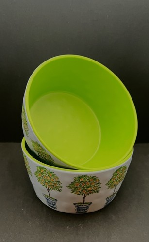 2 Merritt Melamine 5.5” Bowls, Lime Trellis Pattern Designed By Roseanne Beck - Picture 2 of 8
