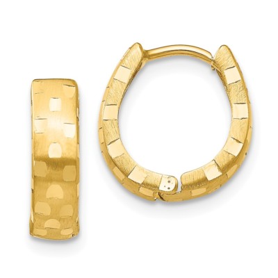 Echte 14kt Gelbgold Diamantschliff 4mm gemustert Klapp Creolen