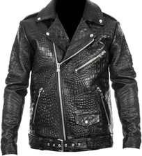 Men Handmade Crocodile Print Leather Jacket Celebrity Genuine Leather Jacket