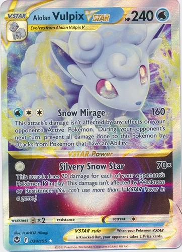 Alolan Vulpix VSTAR - 034/195 Ultra Rare Silver Tempest NM Pokemon TCG