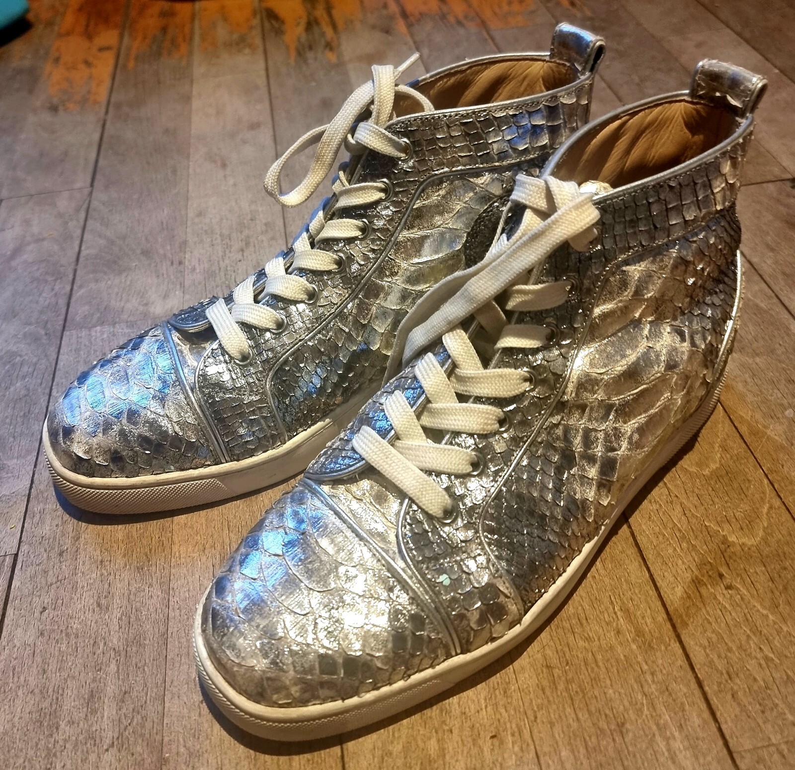 Christian Louboutin Silver Python Trainers High T… - image 2