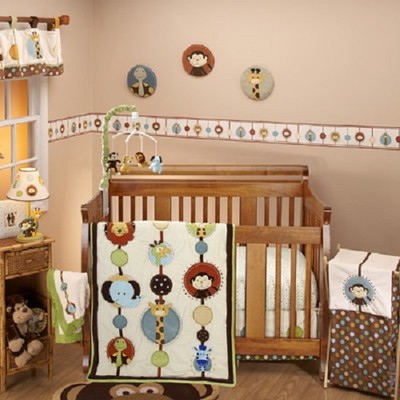 Nojo Jungle Tales 8 Piece Crib Bedding Set Monkey Lion Elephant Ebay