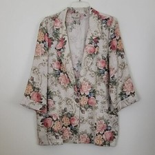 Habana Vintage Floral Off White, Pink, Green & Tan Print Blazer Jacket M