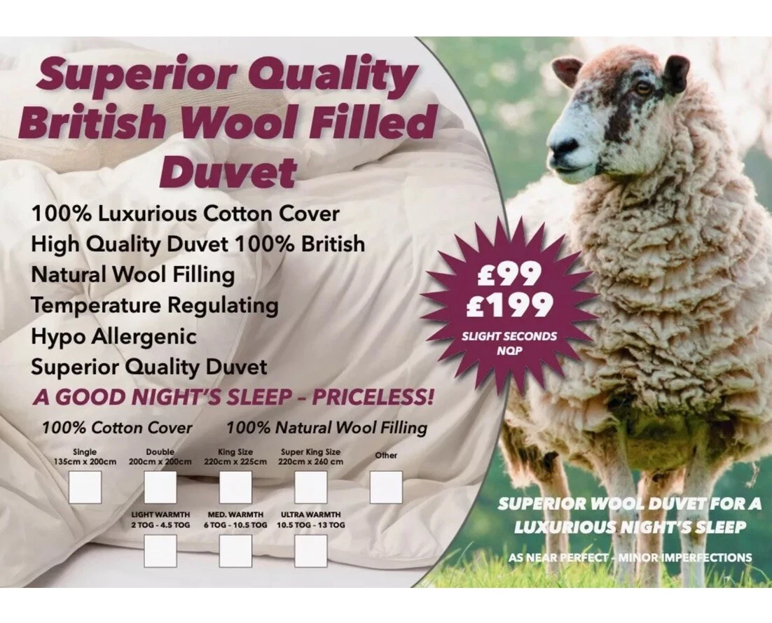 Job Lot Wool Duvet Super King Size Light Weight duvet & Wool mattress protector
Opens in a new windo
