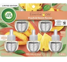 Air Wick Plug in Scented Oil Refill, 5 Ct, Fresh Peach and Sweet Nectar 