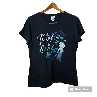 Disney FROZEN ELSA Keep Calm Let It Go Womens Large Black T