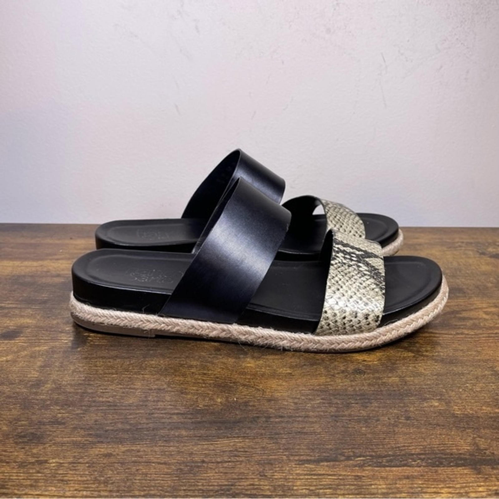 Franco Sarto Black Gray Snakeskin Sandals Shoes Women's Size