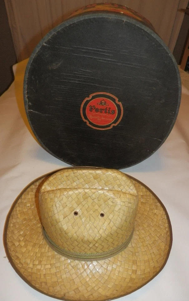 Vintage Portis Straw Cowboy Hat Small w/ Original Box Western Style 6 3/4-7 - Image 2 of 4