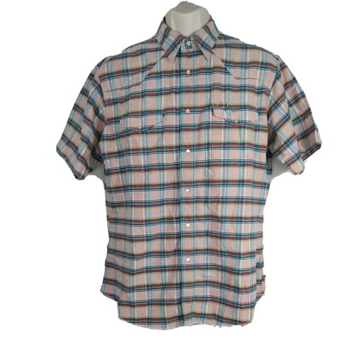 Chemise Vintage Wrangler Western Pearl Snap - Homme 3XL, Rayures Bleu Blanc Vert, Manches Longues