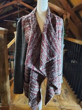 Lucky Brand Cardigan Sweater Open Front XL Burgundy Gray Waterfall Cozy Core