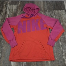 Nike Therma Fit Hoodie Womens Size Medium Pink Orange, Thumbed Sleeves,