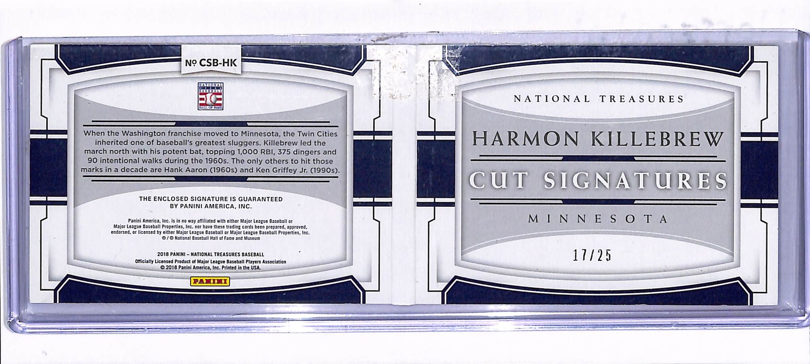 2018 National Treasures Harmon Killebrew Cut Signatures Auto Booklet #/25 Twins view 2
